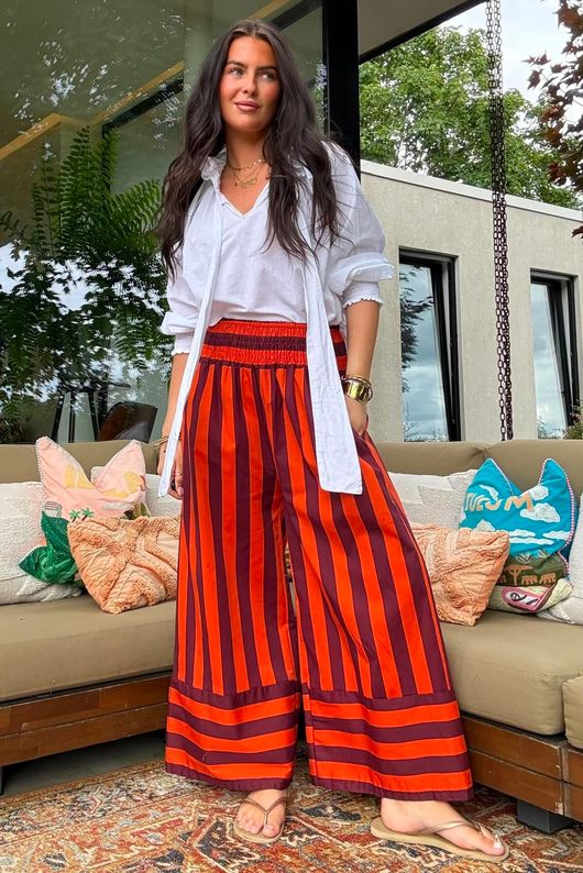 Bloc Stripe Wide Leg Pant Rioja & Rust